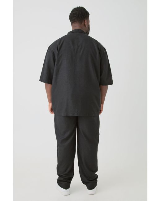 BoohooMAN Plus Linen Oversized Revere Shirt In Black for men