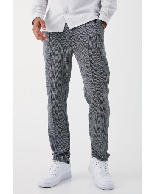 BoohooMAN Blue Slim Smart Flannel Jersey Pintuck Sweatpants for men