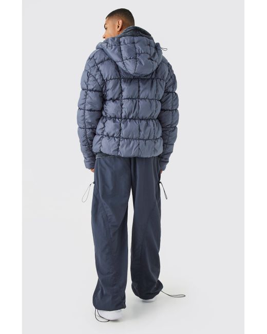 BoohooMAN Blue Square Quilted Ruched Puffer for men