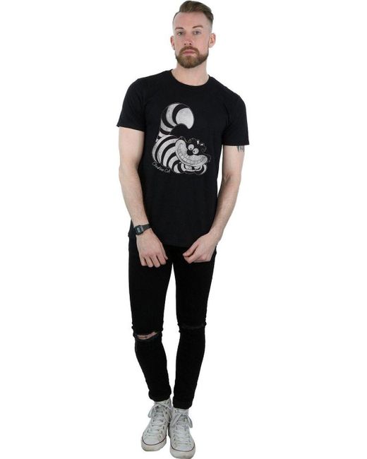 BoohooMAN Black Disney Alice In Wonderland Mono Cheshire Cat T-shirt for men