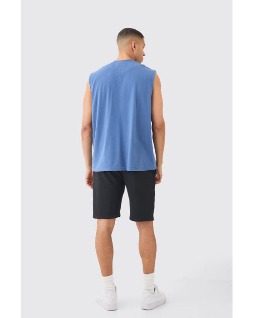 BoohooMAN Blue Oversized Official Mesh Layer Tank for men