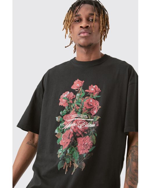 BoohooMAN Gray Tall Floral Graphic T-shirt for men