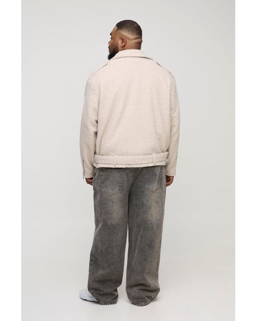 BoohooMAN Natural Plus Oversized Boucle Biker Jacket for men