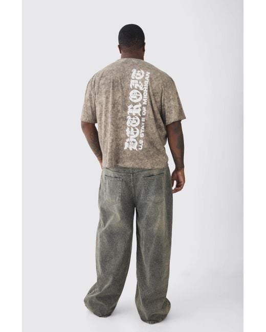 BoohooMAN Brown Oversized Washed Graphic T-Shirt for men