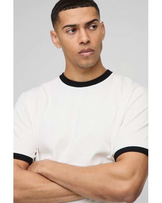BoohooMAN Ringer Rundhals T-Shirt in White für Herren