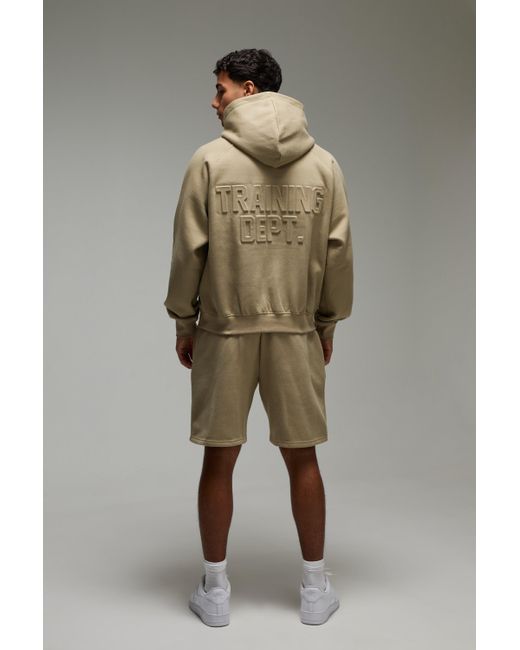 BoohooMAN Green Training Dept Boxy Embossed Short Tracksuit for men