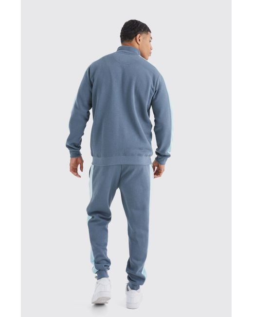 BoohooMAN Slim-Fit Man Trainingsanzug mit Trichterkragen und Reißverschluss in Blue für Herren