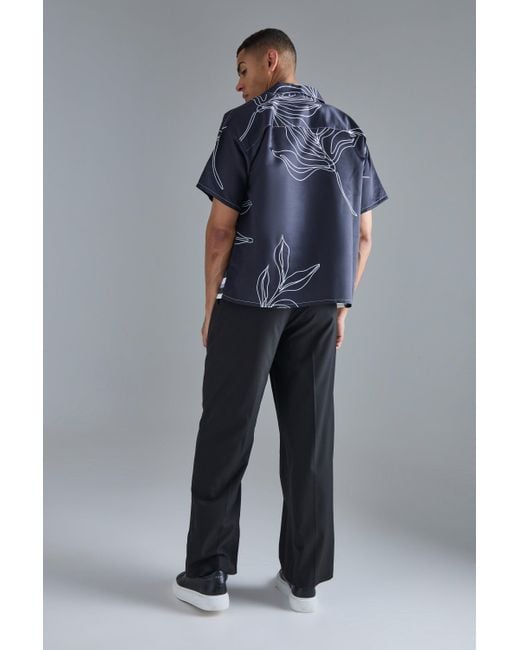 BoohooMAN Gray Boxy Floral Boarder Satin Shirt for men