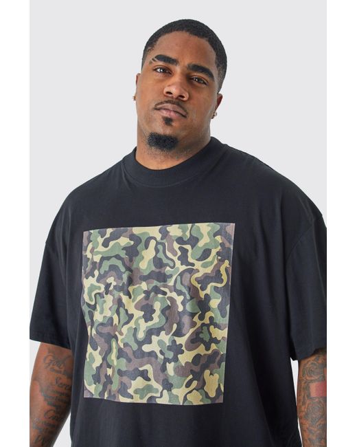 BoohooMAN Gray Plus Oversized Camouflage Chest Print T-shirt for men