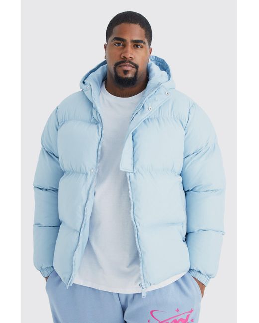 BoohooMAN Blue Plus Boxy Hooded Puffer With Half Placket for men
