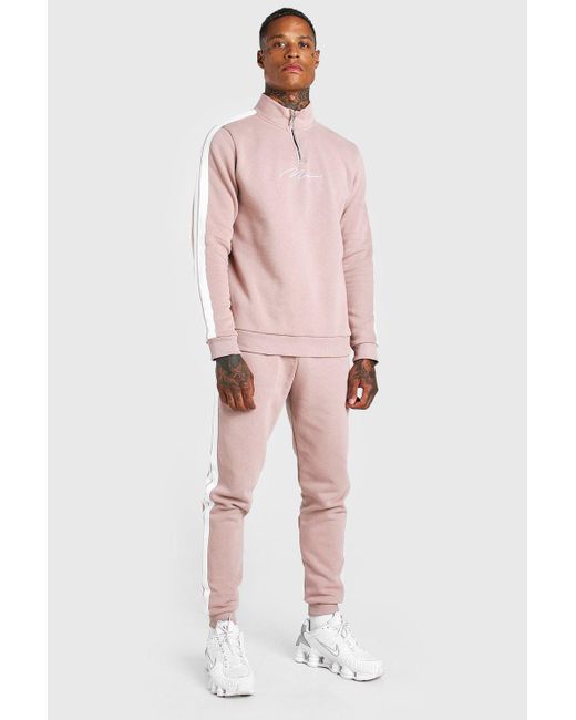 man signature skinny fit jacquard tracksuit with tape