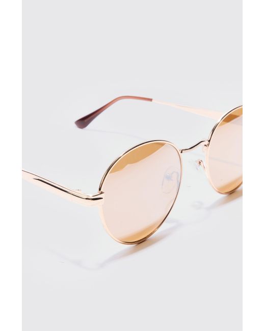 BoohooMAN White Metal Round Sunglasses In Gold for men