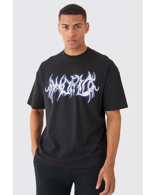 BoohooMAN Black Oversized Gothic Renaissance Graphic T-shirt for men