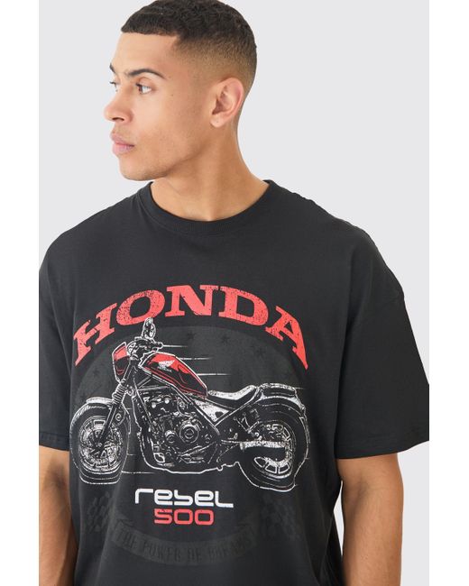 BoohooMAN Gray Oversized Honda Motorcylcle License T-shirt for men