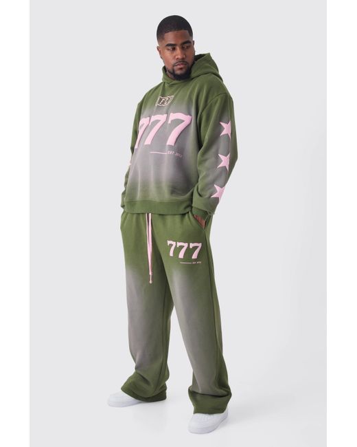 BoohooMAN Green Plus Oversized Boxy Puff Print Spray Wash Moto Hooded Tracksuit for men