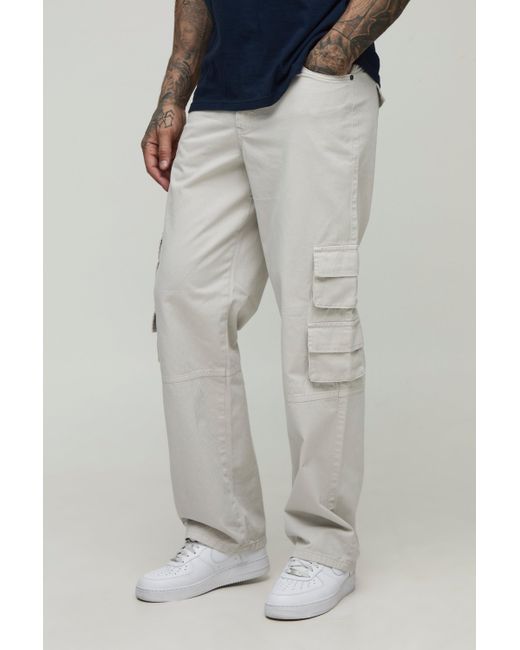 BoohooMAN Gray Tall Washed Relaxed Fit Multi Cargo Pocket Pants for men