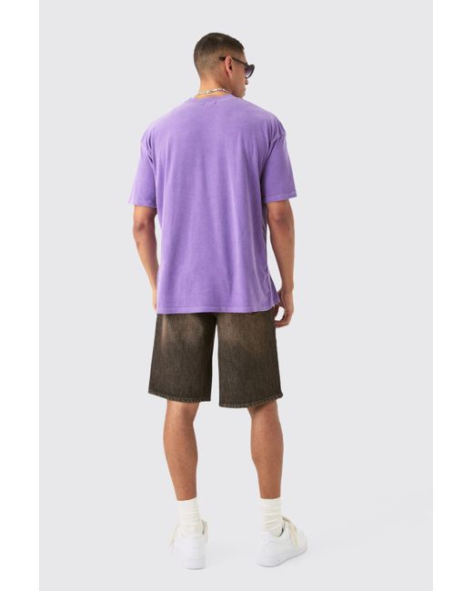 BoohooMAN Purple Oversized Los Angeles Landscape Wash T-shirt for men