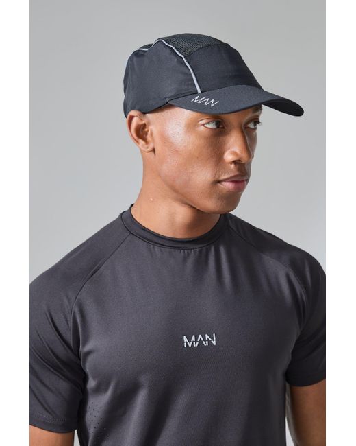 BoohooMAN Black Active Mesh Reflective Piping Cap for men