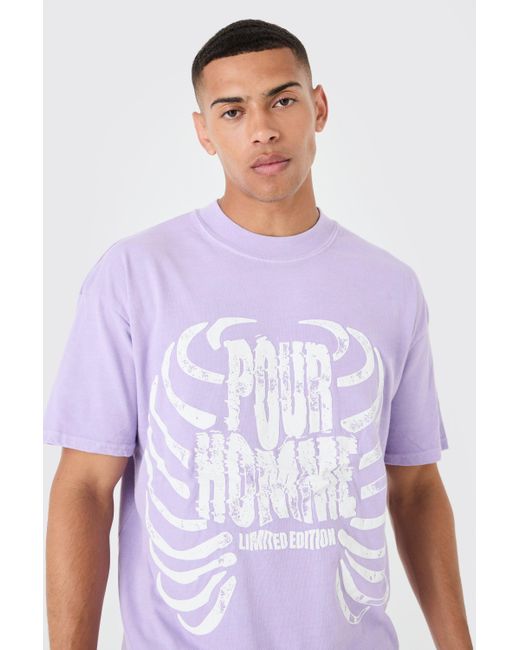 BoohooMAN Purple Oversized Washed Ribcage Print T-shirt for men