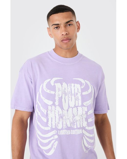 BoohooMAN Oversized Washed Ribcage Print T-shirt in Purple für Herren