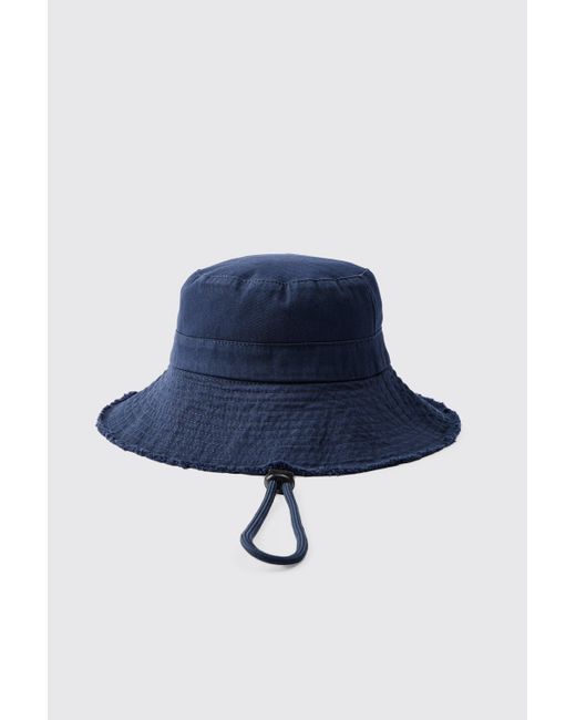 BoohooMAN Blue Raw Hem Canvas Bucket Hat In Navy for men