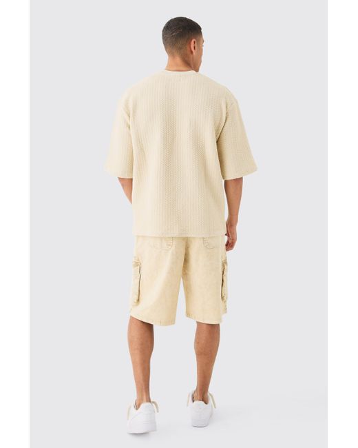 BoohooMAN Oversized Quilted Herringbone Man T-shirt in Natural für Herren