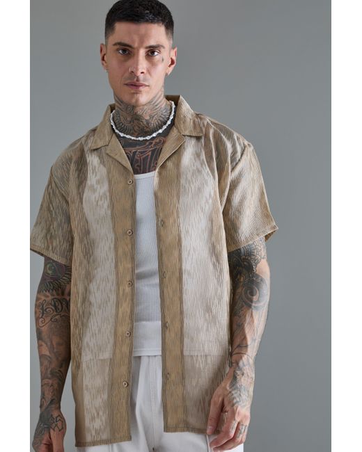 BoohooMAN Brown Tall Short Sleeve Oversized Sheer Lace Textured Shirt for men