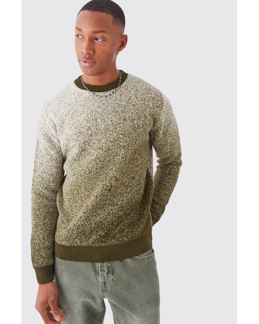 BoohooMAN Green Regular Fit Ombre Knitted Crew Neck for men