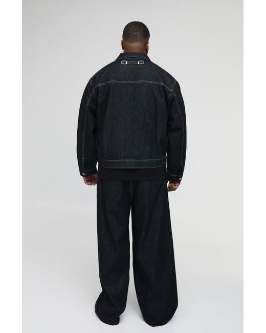 Boohoo Blue Plus Boxy Contrast Stitch Jean Jacket