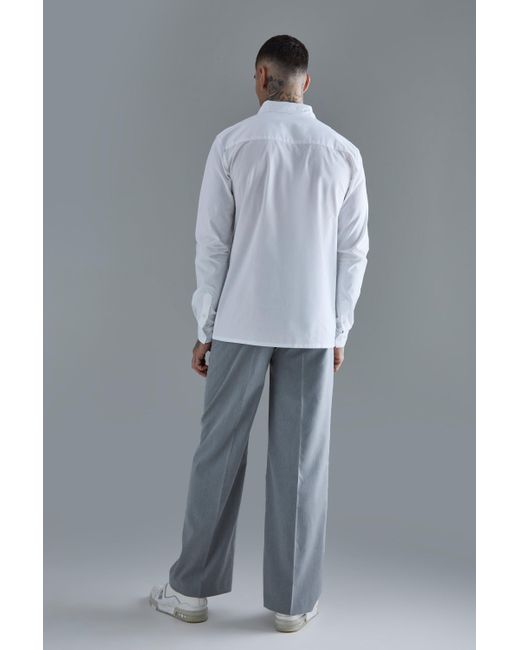 BoohooMAN Gray Tall Longsleeve Drop Revere Poplin Panel Shirt for men
