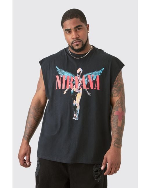 BoohooMAN Plus Nirvana Angel License Print vest in Black für Herren