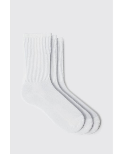BoohooMAN White 3 Pack Plain Sport Socks for men