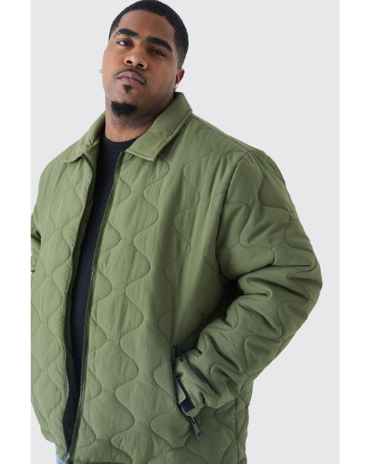 BoohooMAN Green Plus Onion Quilted Collar Jacket for men