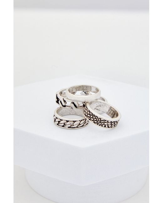 BoohooMAN Gray 5 Pack Embossed Rings for men