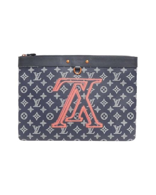 BoohooMAN Blue Louis Vuitton Preloved Lv Monogram Clutch Neon Graphic Unisex - Navy Clutches for men