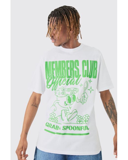 BoohooMAN Tall Members Club 'Spoonful' Worldwide T-shirt In White in Green für Herren