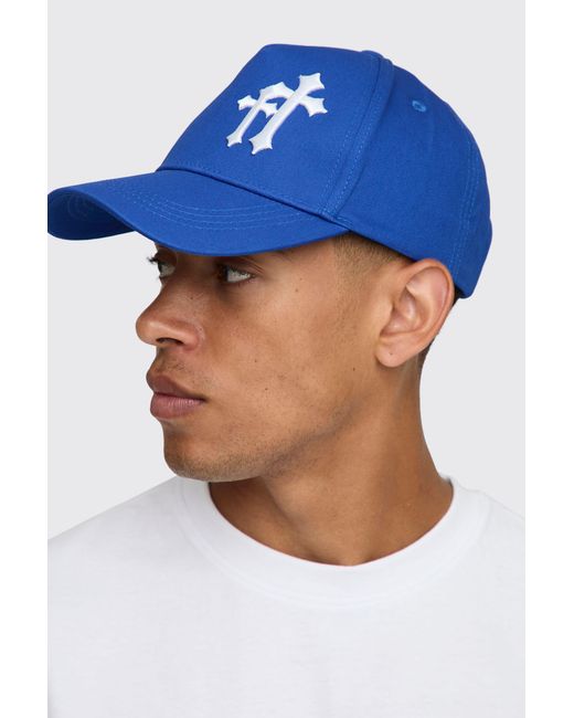 BoohooMAN Blue Cross Applique Cap for men