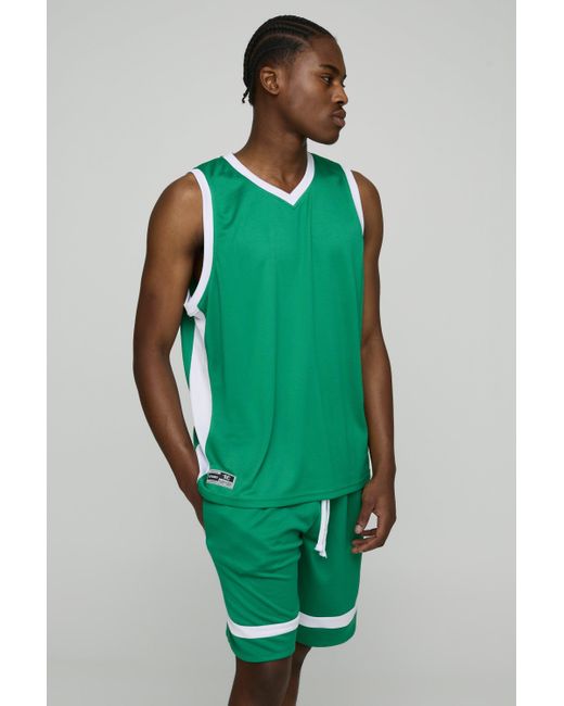 Boohoo Green Mesh Basketball Tank & Short Set