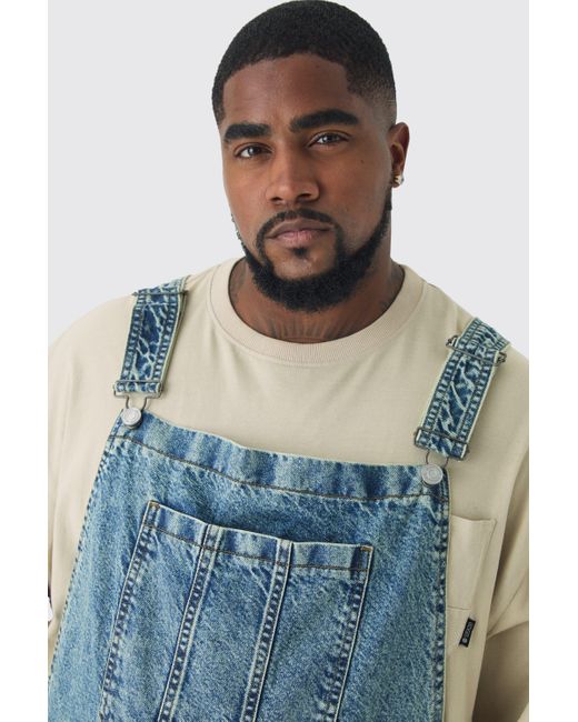 BoohooMAN Blue Plus Straight Leg Dungaree for men