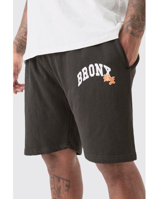 BoohooMAN Plus Loose Fit Varsity Jersey Shorts in Black für Herren