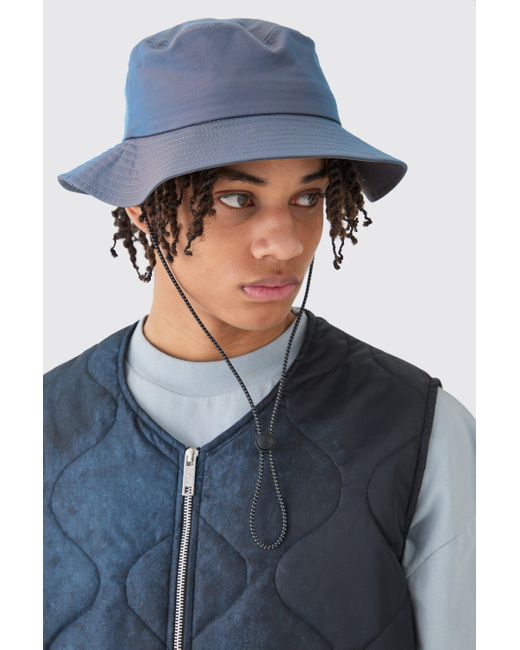 BoohooMAN Blue Iridescent Boonie Bucket Hat for men
