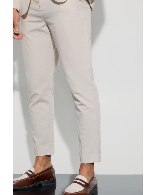 BoohooMAN White Mix & Match Linen Blend Tailored Tapered Pants for men