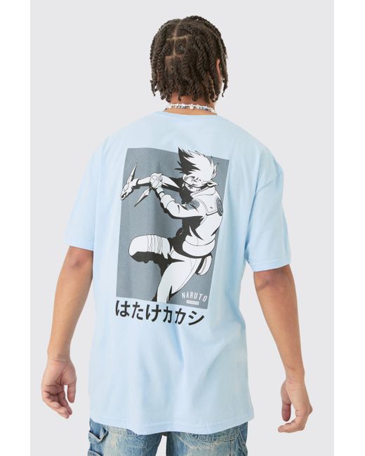 BoohooMAN Blue Oversized Naruto Anime Wash License T-shirt for men