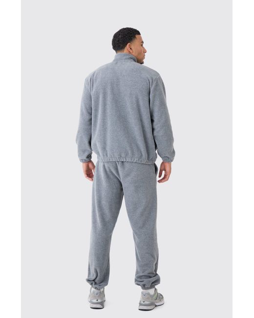 BoohooMAN Gray Man Oversized Zip Through Funnel Neck Fleece Tracksuit for men