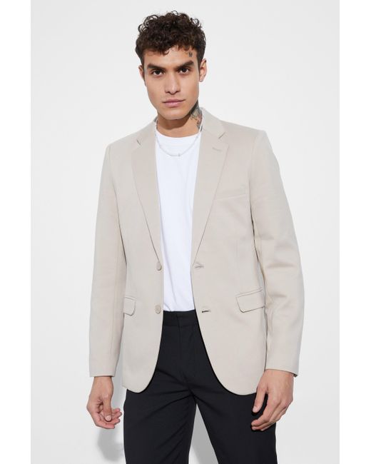 BoohooMAN White Skinny Fit Single Breasted Jersey Blazer for men