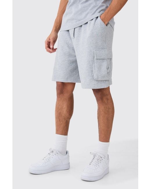 BoohooMAN Blue Oversized Drop Crotch Cargo Pocket Jersey Shorts for men