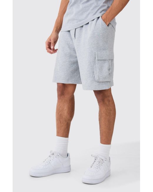 BoohooMAN Blue Oversized Drop Crotch Cargo Pocket Jersey Shorts for men
