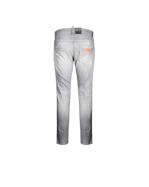 BoohooMAN Gray Dsquared2 Skinny Dan Faded Grey Paint Splatter Effect Jeans for men