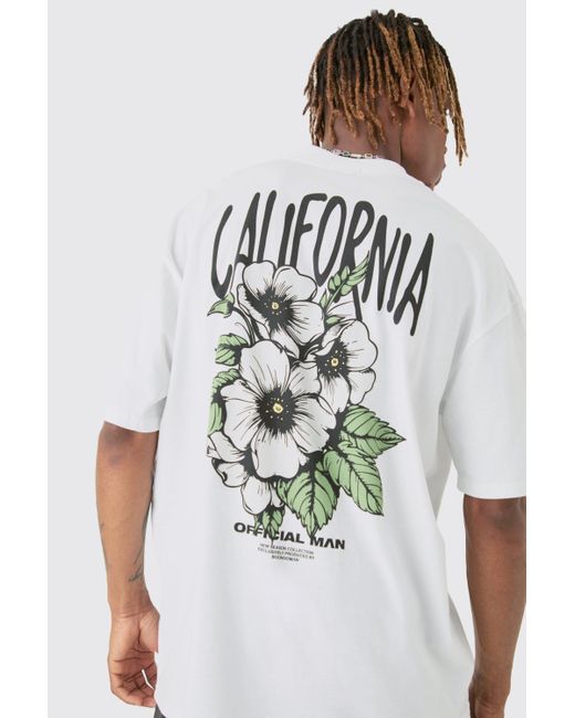 BoohooMAN Tall Oversized California Floral T-shirt In White in Gray für Herren