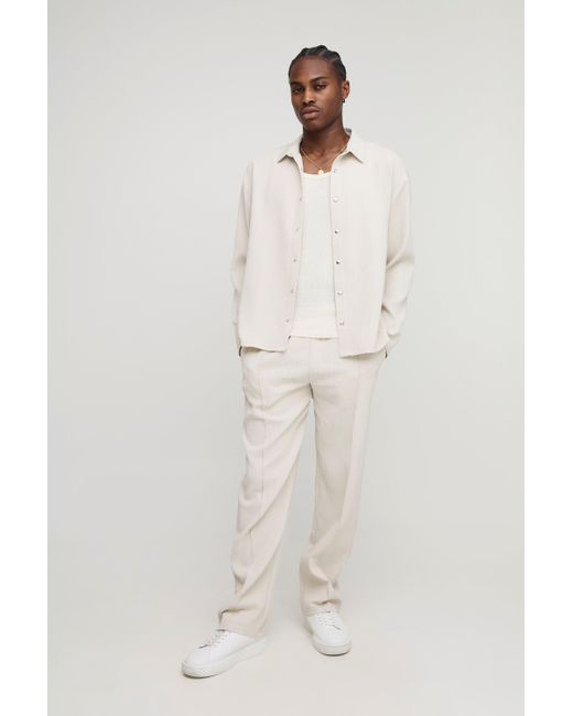 BoohooMAN Natural Oversized Pleated Overshirt & Trouser Set
